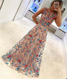 New Arrival Popular A Line Sleeveless Formal Dress Long Prom Dresses with Embroidery, M291 at simidress.com