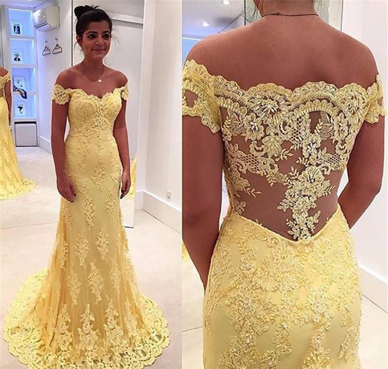 Modest yellow hot sale prom dresses