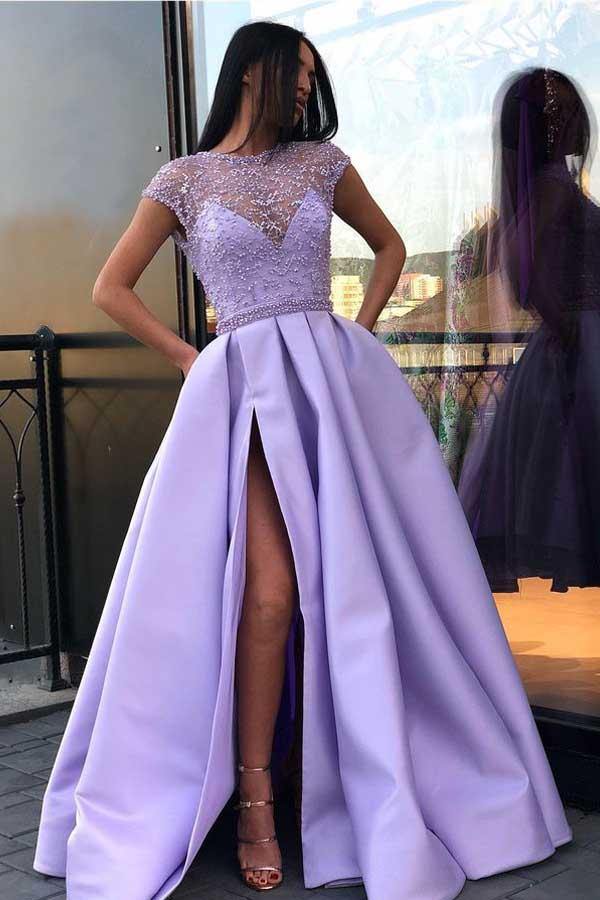 Purple beaded prom on sale dress