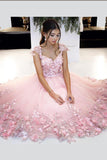 Princess V Neck Short Prom Dress,Lace Appliques Floral Homecoming Dress Party Dress