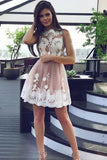 Tulle Sleeveless  Short Prom Dress,Lace Up Appliques Homecoming Dress