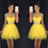 Yellow Sheer Sleeveless Sequins Layers Tulle Cheap Homecoming Dress,Party Dress SH142