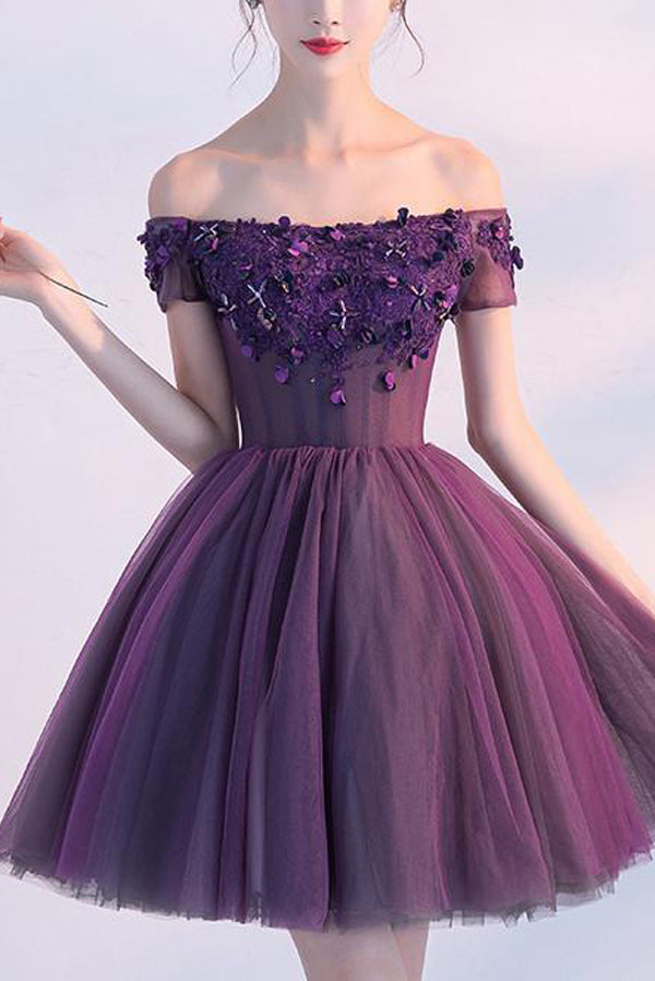 Purple Tulle A-line High Low Short Homecoming Dress SH575