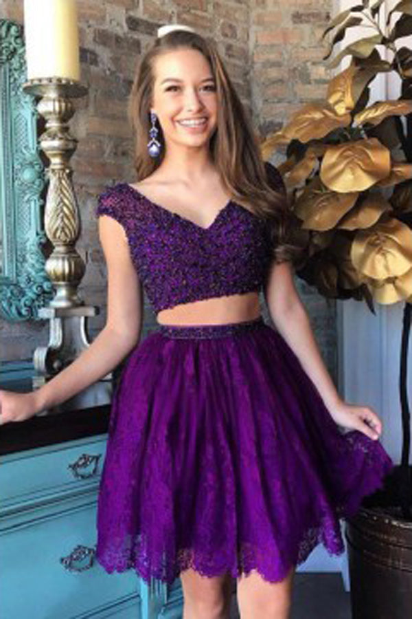 Purple Tulle A-line High Low Short Homecoming Dress SH575