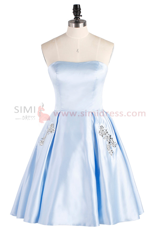 Light Blue Short Satin Dress