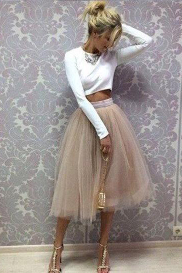 Chic Two Piece Scoop Long Sleeve Homecoming Dresses Short Prom Dress SH403 Simidress