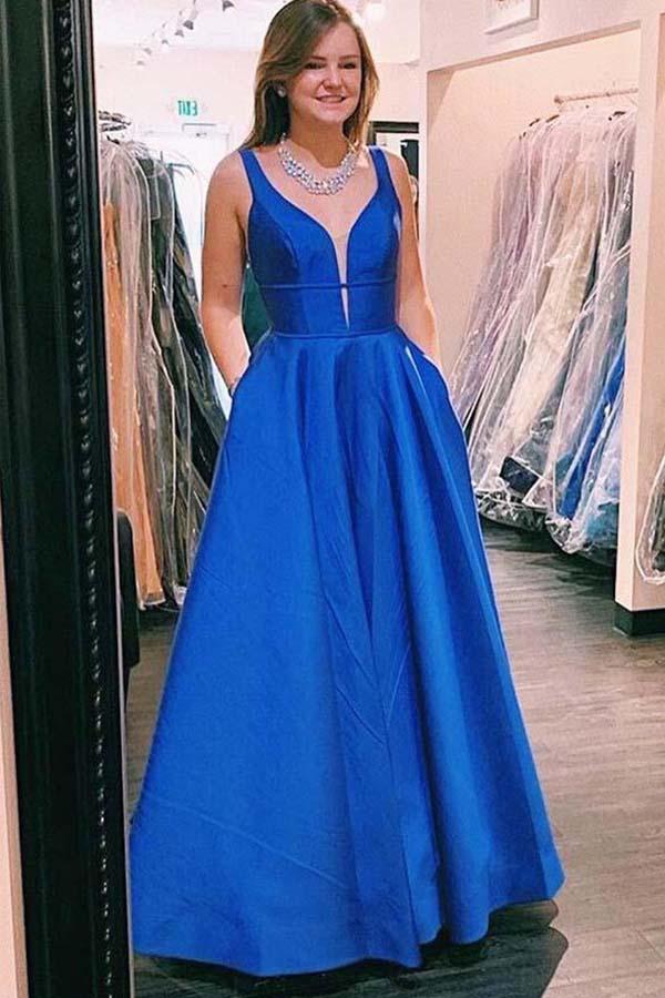 PROMLINK High Low Satin Prom Cocktail Maxi Dresses with Pockets for  Women,Blue at  Women's Clothing store