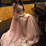 simidress.com offer Sparkly Pink Beaded Long Sleeve Floor-length Floral Prom Dresses Evening Dress, SP585