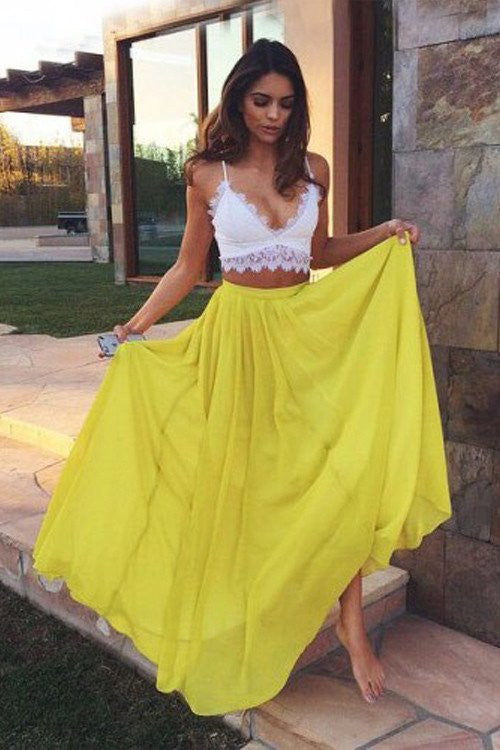 Two piece store prom dresses yellow