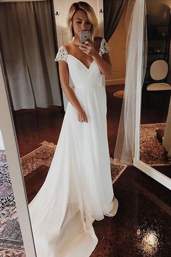 Simple Casual A-Line Chiffon Wedding Dress Bohemian Elegant Beach