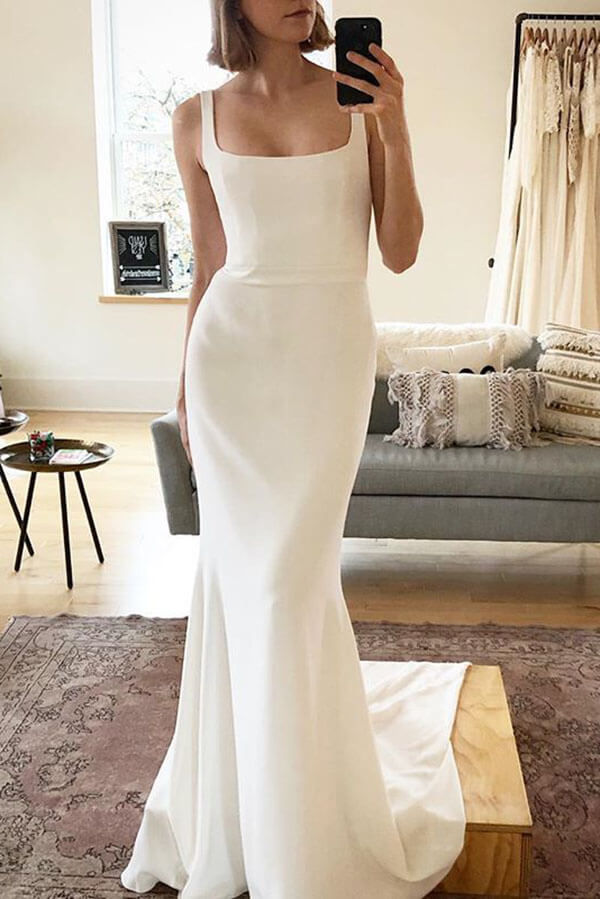 Satin scoop outlet neck wedding dress