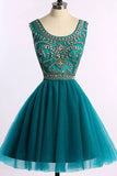 Short Hunter Prom Dress with Beading, Cheap Green Homecoming Dress, SH90