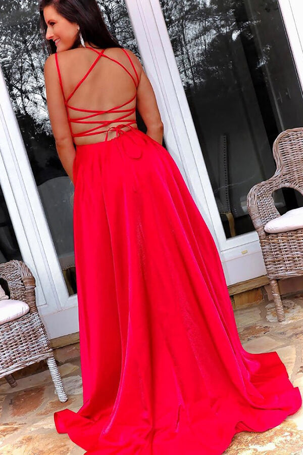 red simple gowns