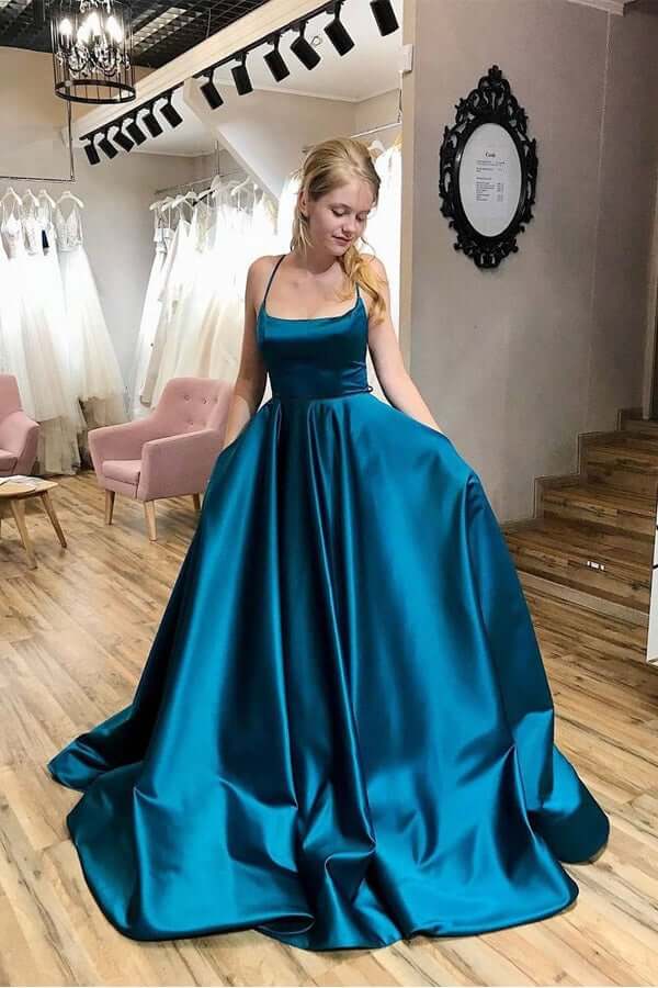 Satin a line hot sale prom dress