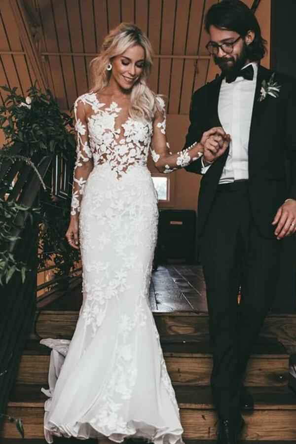 Illusion lace wedding dress hotsell