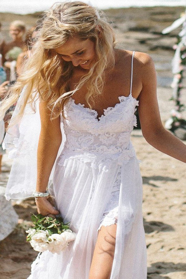 Sweetheart Neck Lace Beach Ivory Rustic Boho Wedding Dresses,MW267