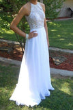 Fabulous White High Neck Sleeveless Prom Dress with Beading,Evening Dress,SVD319