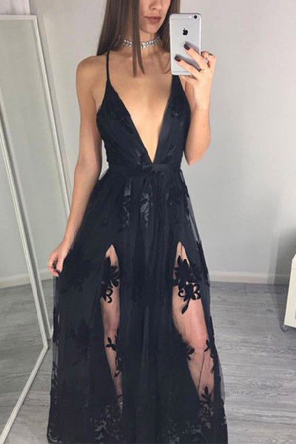 Sexy Black Sheer Prom Dress,Lace Prom Dress with Tunic,Evening Dresses –  Simidress